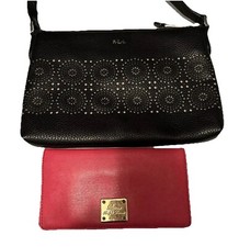 RALPH LAUREN Black Cross Body Handbag With Pink Complementary Wallet