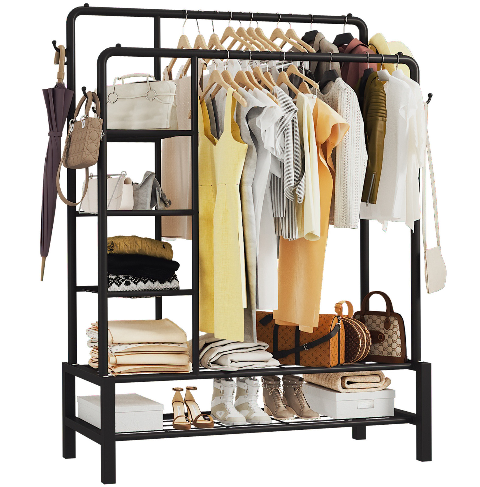 Riel para ropa resistente 120 kg carga resistente perchero con estantes y zapatero