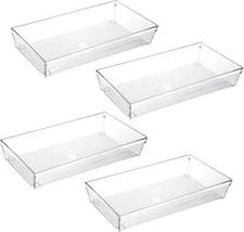 4 Pack 12"x 6" Large Size Clear Plastic Desk Drawer Organizer Tray Bathroom O...