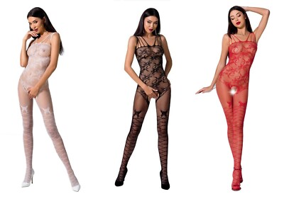 PASSION OUVERT BODYSTOCKING NETZ ROT WEISS SCHWARZ ouvert transparent offen body