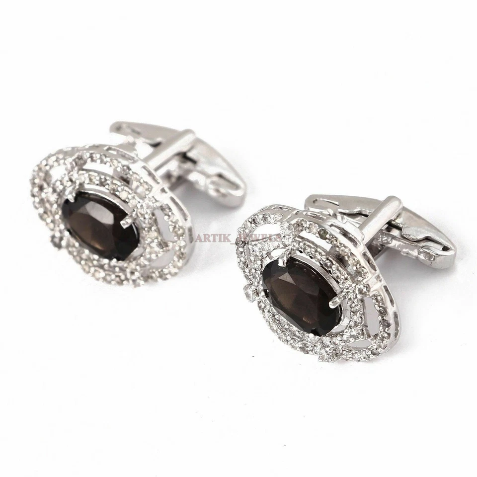 Gemma Di Onice Nero Naturale Con Gemelli In Argento Sterling 925 #2375 - Immagine 3 di 3