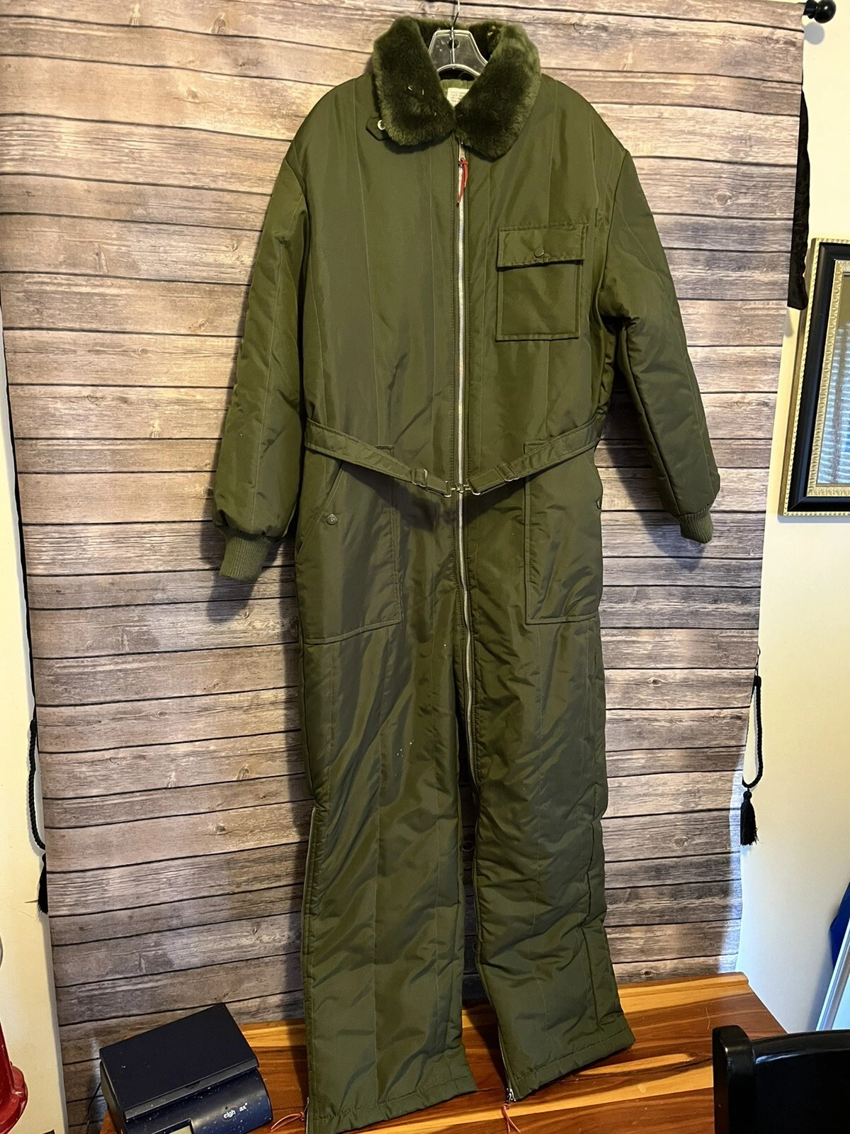 Vintage Sears Work’n Leisure Green Insulated Hunting Coveralls - 42 Faux Fur