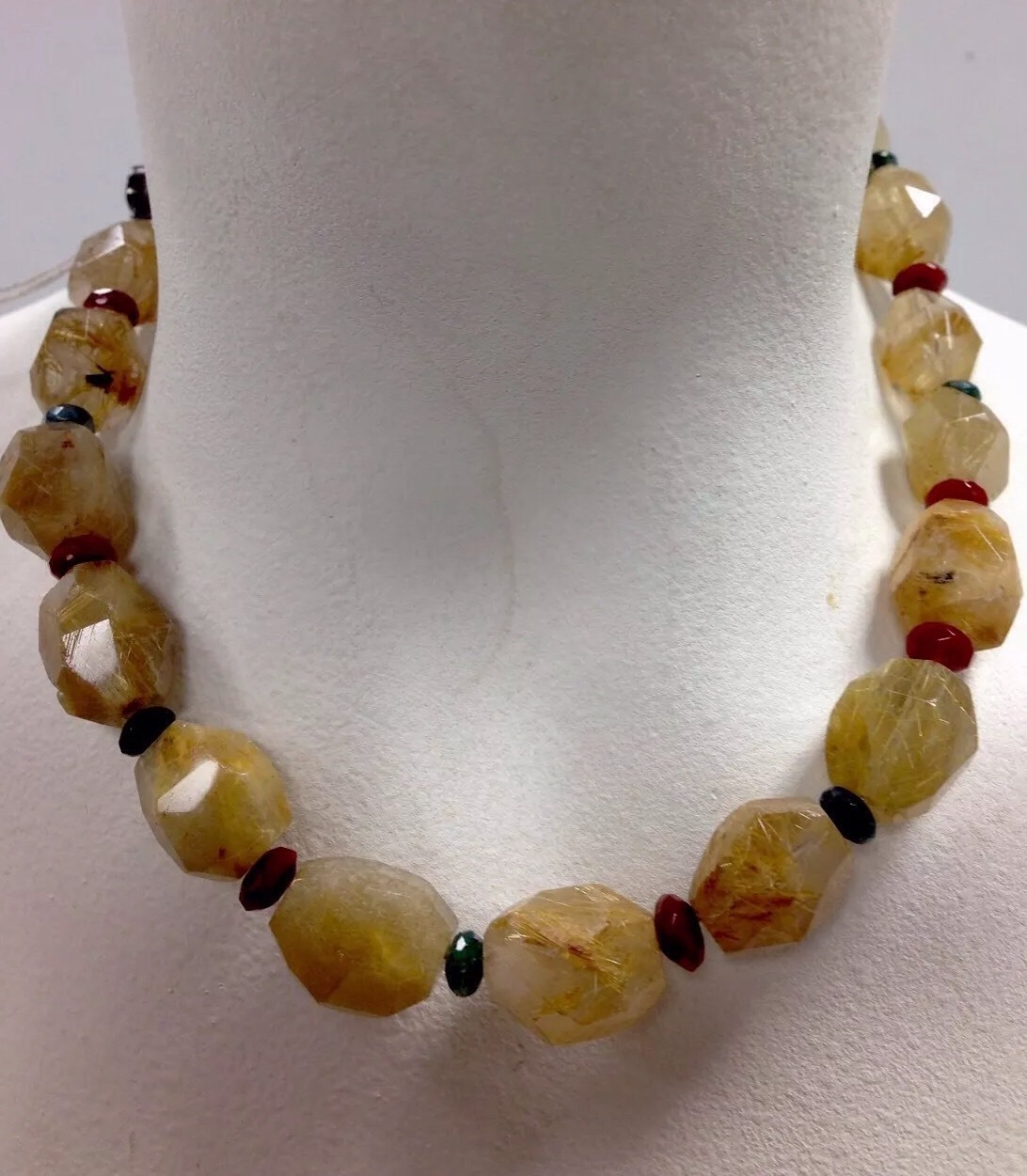 Citrine Carnelian Green Beads Garnet Necklace 925 Silver Clasp 16 Inch-image