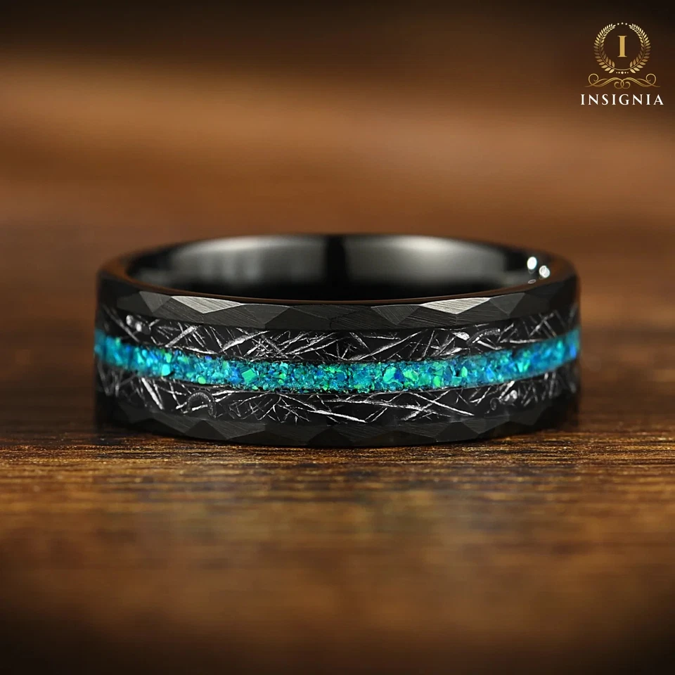 Набор обручальных колец His And Hers Promise — пара обручальных колец с опалом и метеоритом - Изображение 3 из 4