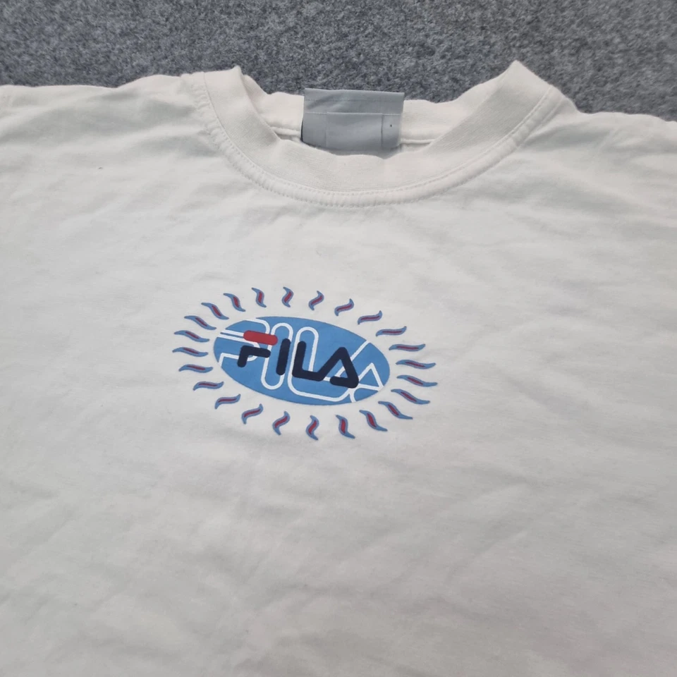 Camisa FILA Mujer XLARGE Blanca Manga Corta Deportiva Moderna Algodón Recortado Talla XL Foto 2 de 4