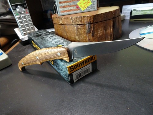 9" BROWNING FIXED BLADE KNIFE 4" BLADE EDGE 440 S.S. ZEBRAWOOD HANDLE NYLON SH - Picture 8 of 12