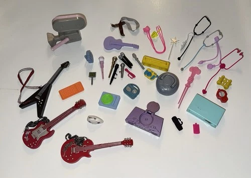 Vintage Lot Of Barbie Accessories-Record Player-Movie Camera-Guitars #89