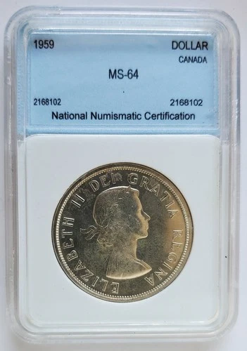 1959 CANADA SILVER $1 DOLLAR - MS64 - QUEEN ELIZABETH II ONE DOLLAR COIN