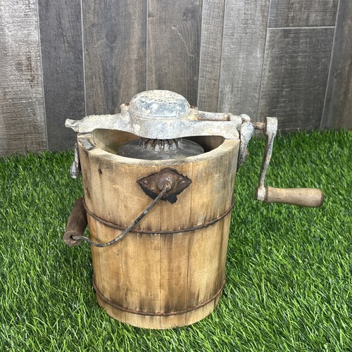 Antique White Mountain Arctic Hand Crank Ice Cream Freezer Wood Bucket USA