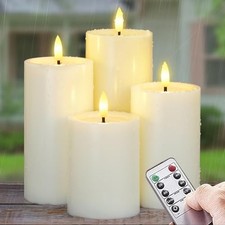 Outdoor 4pcs Flameless Waterproof Candles with Handy Remote 4" 5" 6" 7" Ivory
