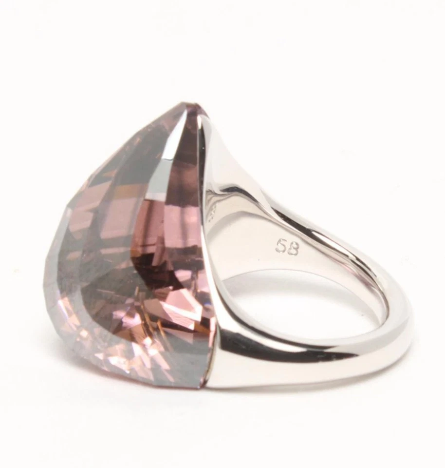 Anel de pedra coração rosa Kawaii cor prata perfeito EUA 8,5 Swarovski 58 Sanri - Imagem 3 de 4