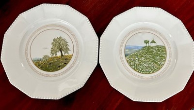 (2) Antique Nymphenburg Porcelain Rudolf Sieck Landscape Hand Painted Plates.