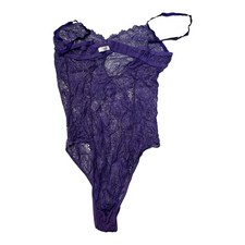 Mimi Holliday Purple Lace Bodysuit 36D Silk Blend Sheer Teddy Designer Lingerie