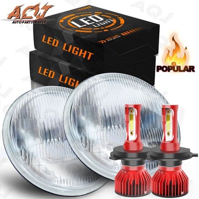 Pair 7'' Inch Round GLASS LED Headlights For Chevrolet K10 Pickup 1961-1974