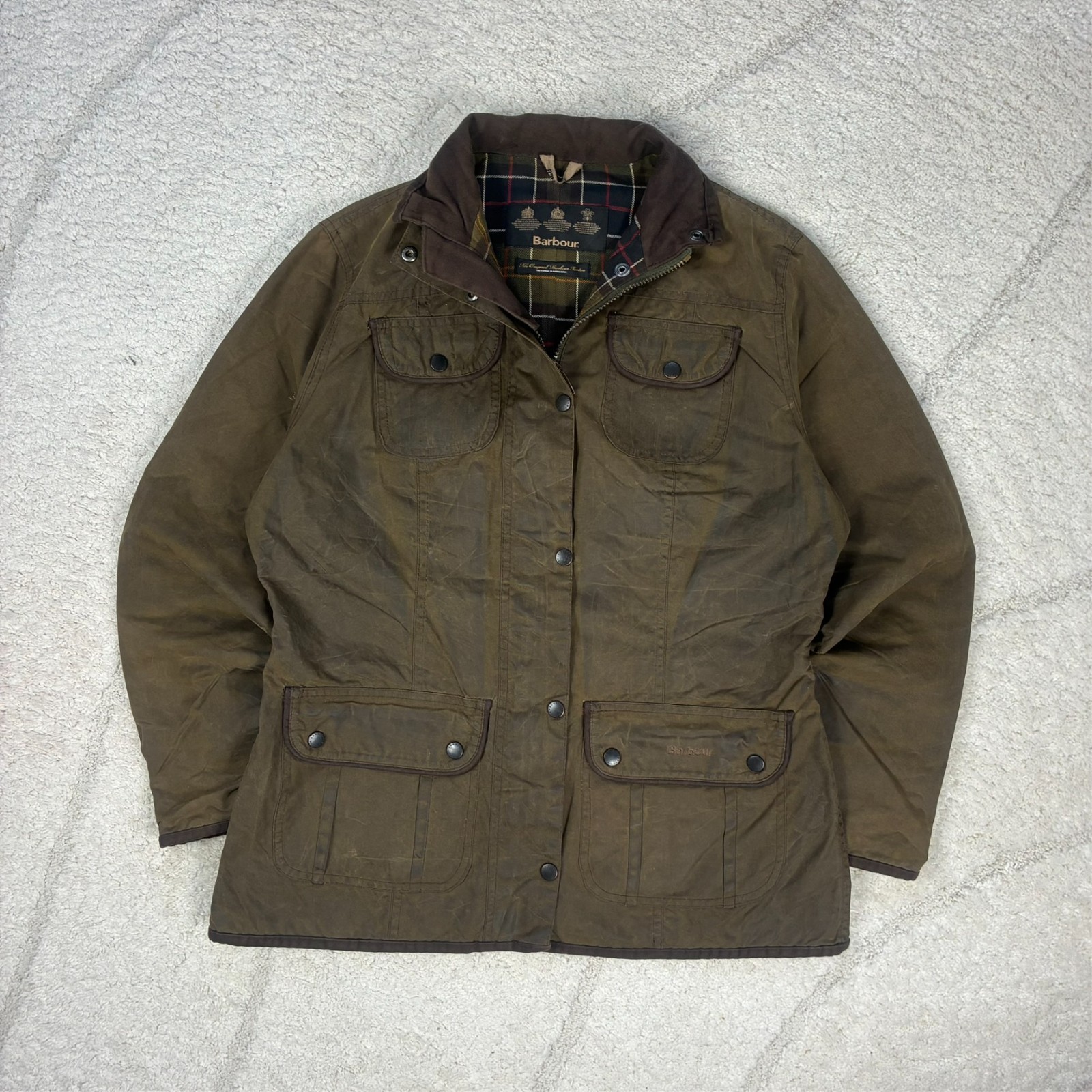 VTG Barbour L1091 Ladies Utility Jacket Sz UK 14 Olive Utility Wax Cotton Jacket