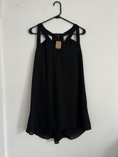 Woven Pink Brand Dress Womens Medium Solid Black Lined Dress Mini NEW