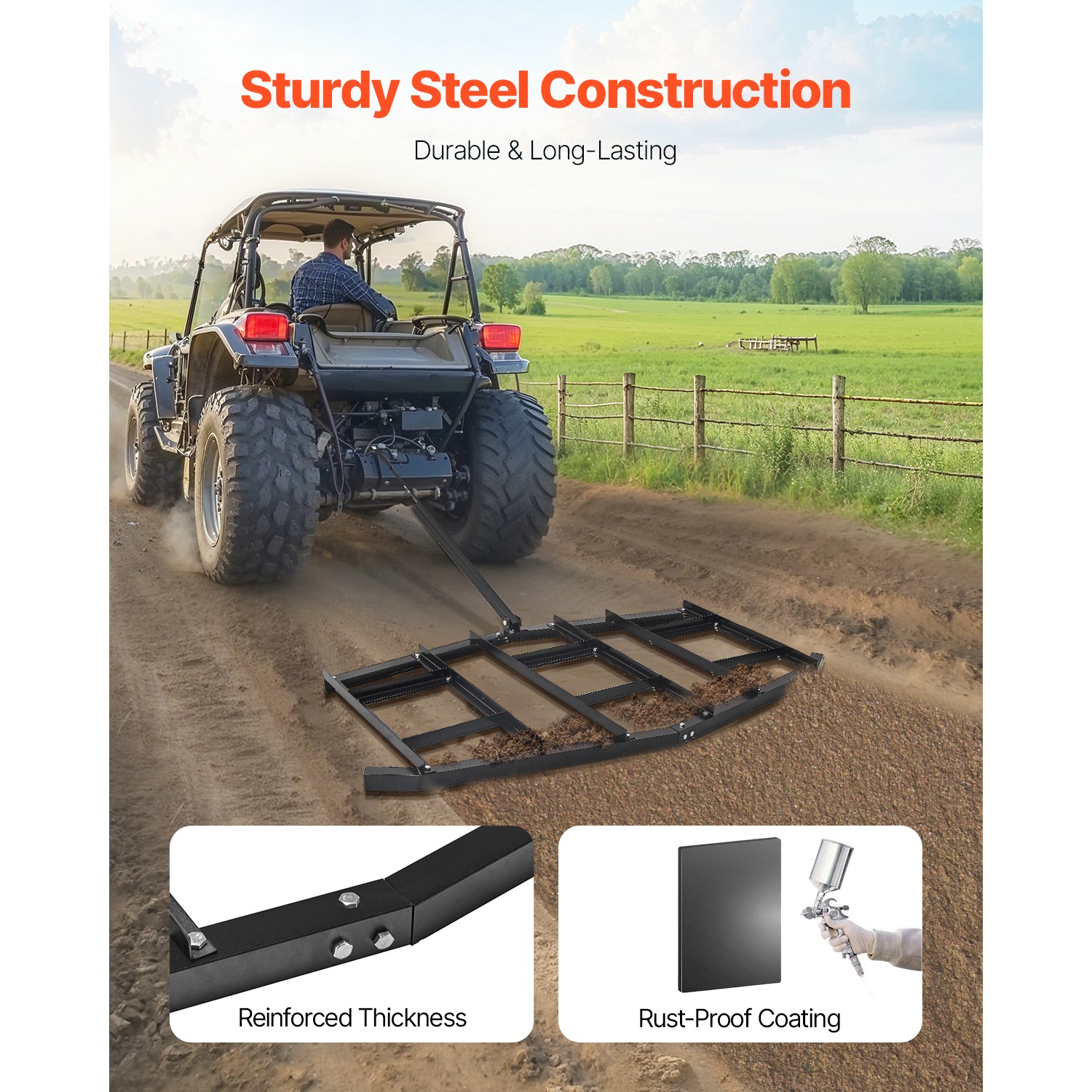 Drag Harrow 84" Width Tow Behind Drag Harrow Steel Gravel Grader ATV UTV