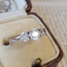 925 Sterling Silver Ring, Sparkly Simulated Diamonds Trilogy, Size L US 5.75 