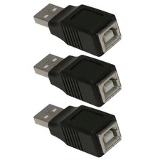 3 Pcs USB-A Male to Type B Female Adapter Converter Cable Connector Nickel Black