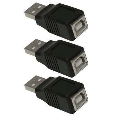 3 Pcs USB-A Male to Type B Female Adapter Converter Cable Connector Nickel Black