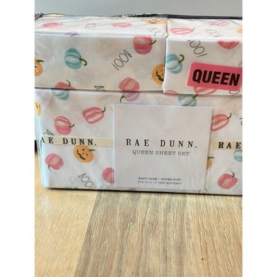Rae Dunn Halloween Sheets 4 Pc Queen BOO! Halloween Pumpkin Bedding