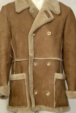 Men  s Vintage Genuine 100 Shearling wool coat. 42L Large. Marlboro Man