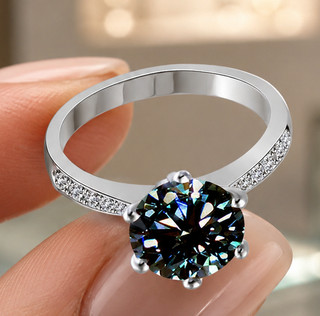 1 Ct Deep Blue 925 Sterling Silver Moissanite Ring Round Cut Pave Band Size 7