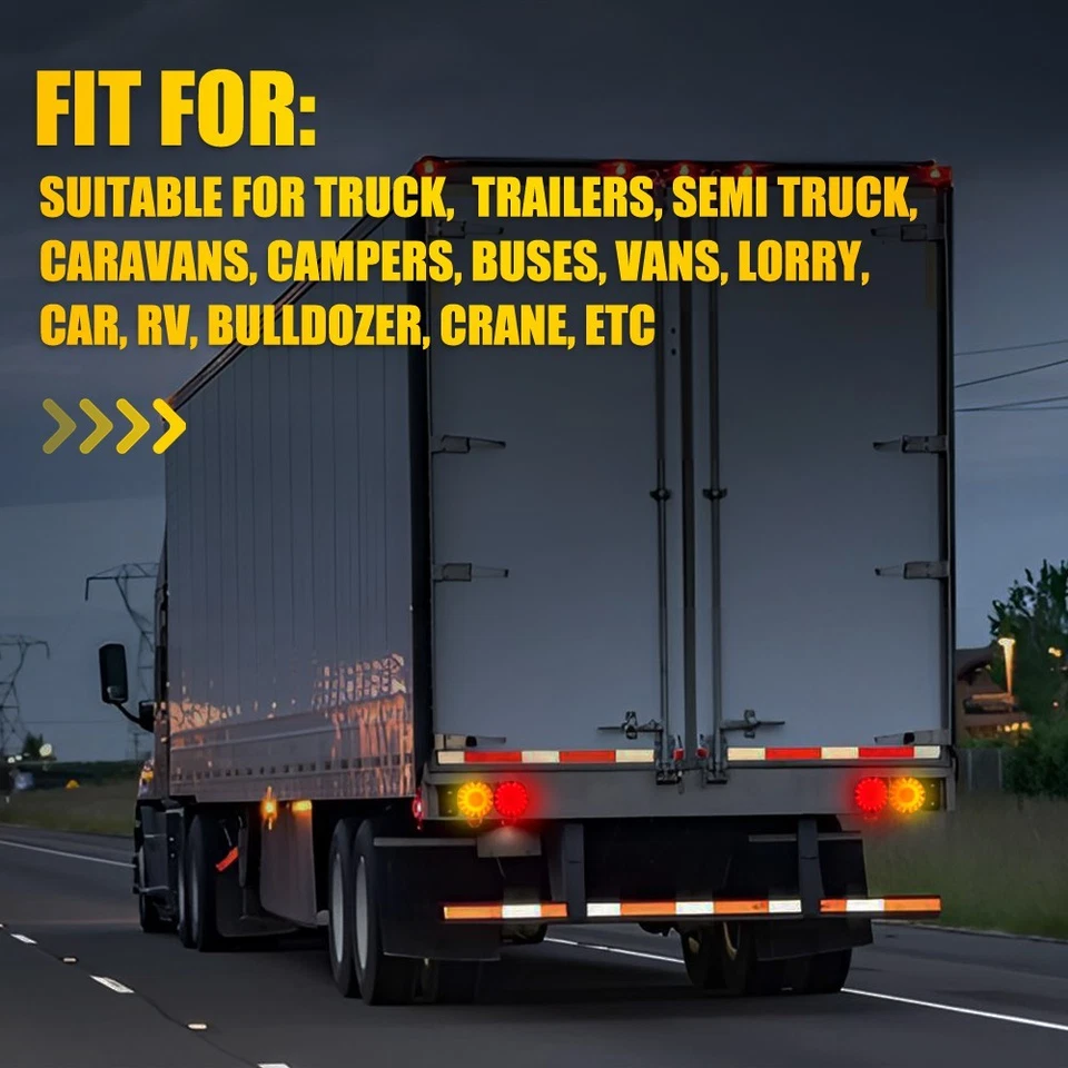4Pcs Yellow & Red Truck LED Trailer Bus Brake Stop Turn Signal Tail Light A2A - Image 2 of 4