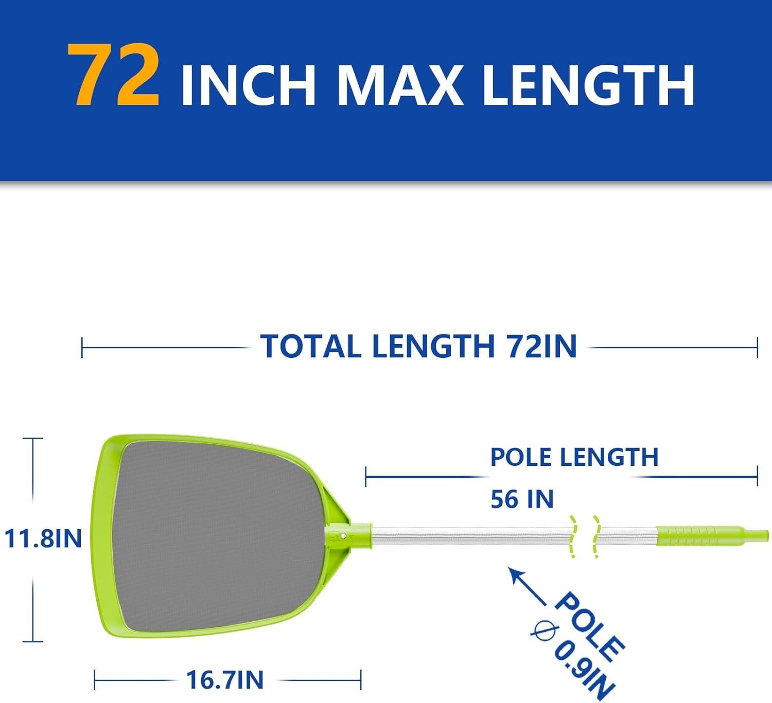 72 Inch  Pool Skimmer Net with Adjustable Aluminum Pole for Easy Cleanup