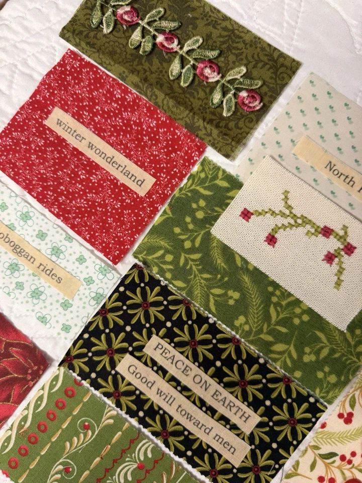 Комплект лоскутных рождественских праздничных тканей, отделки и тканевых слов с принтом - Изображение 2 из 4