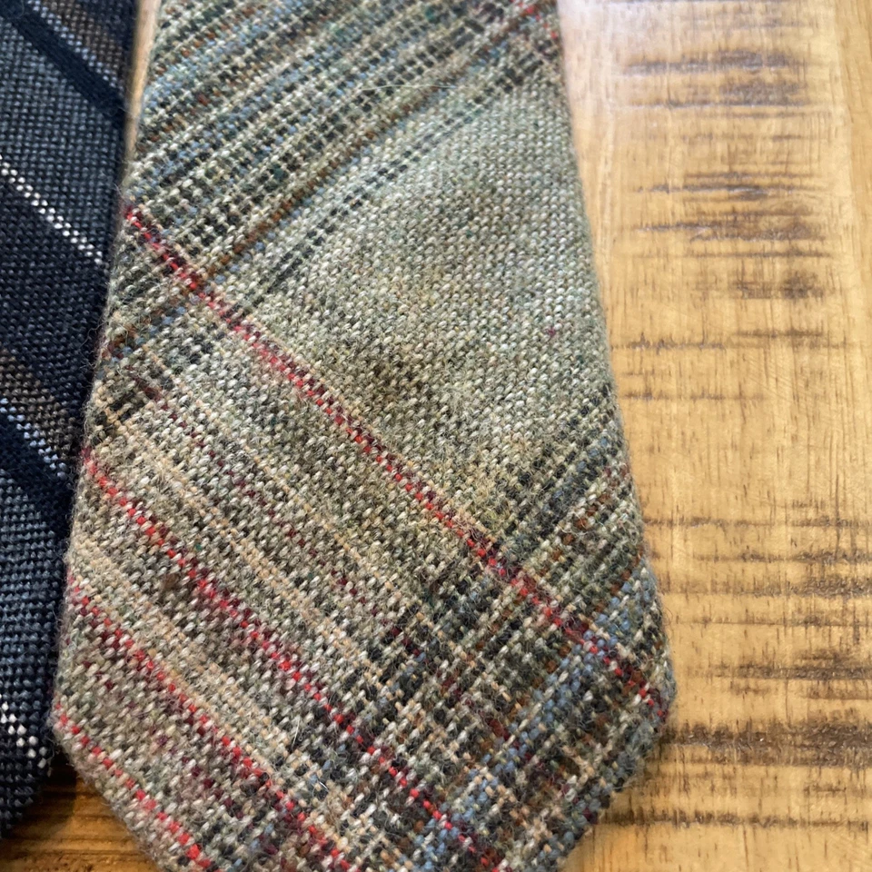 Lote de 2 + 1 corbata de lana vintage a cuadros de lino Foto 4 de 4