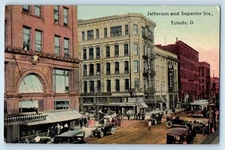 c1910 Toledo Ohio Vintage Postcard Jefferson Superior Sts. Hotel Store Building