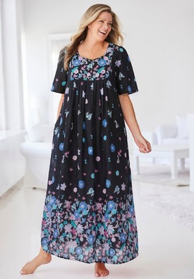 Only Necessities Plus Size Bib-Front Short Sleeve Maxi Lounger