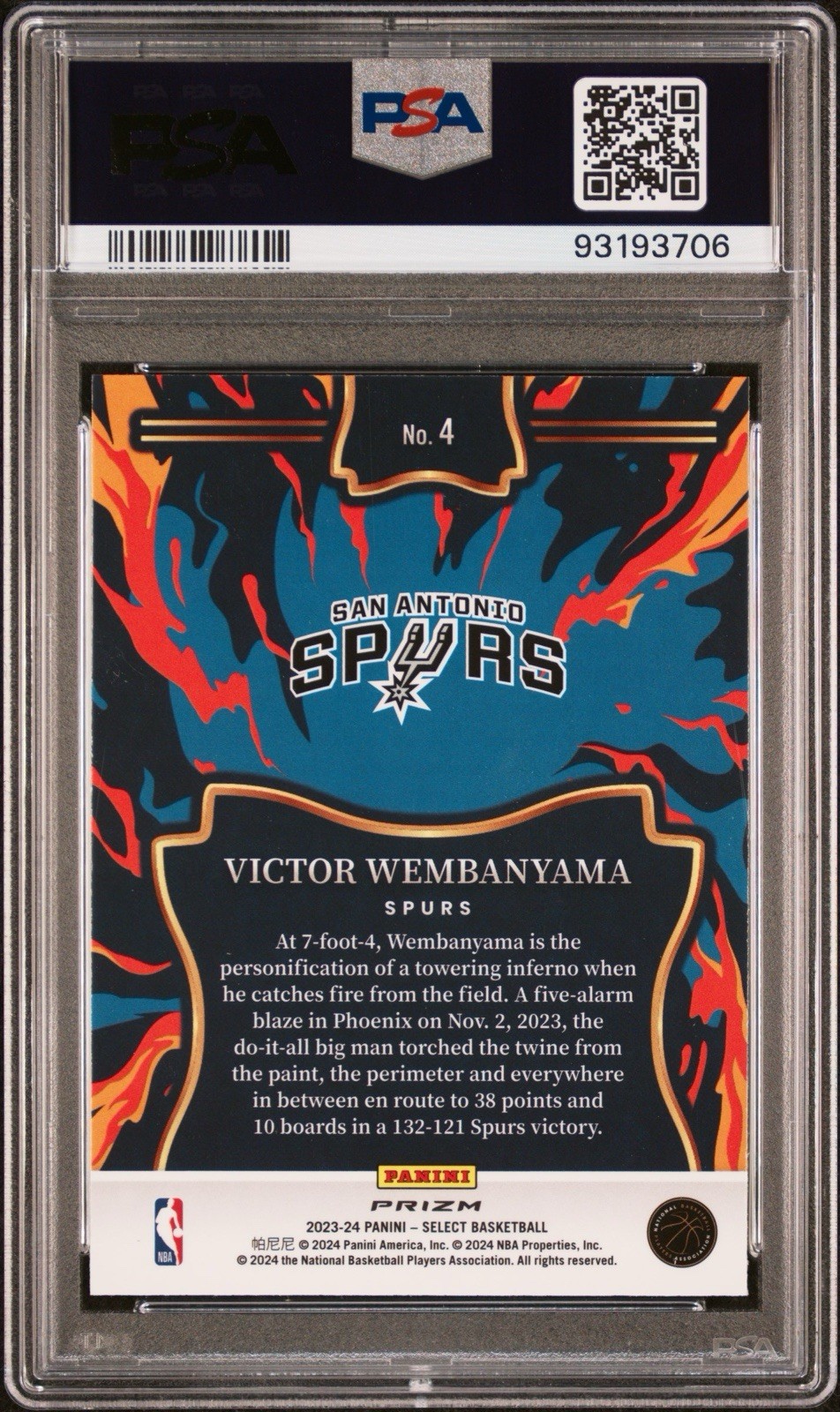 Victor Wembanyama Rookie En Fuego Silver SSP PSA 10 GEM MINT 2023 Select Low Pop view 2