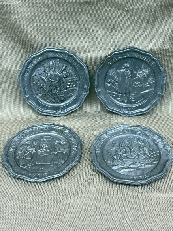 Great Moments in American History Pewter Plate Wall Hangings set of 4 read below
