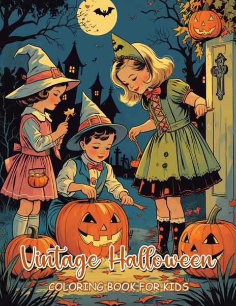 Malbuch Halloween FüR Kinder - Vintage Szenen, KüRbisse, Geister, Hexen-image