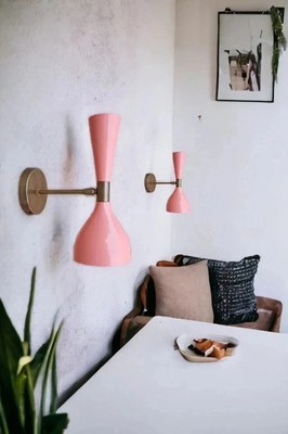 Set of 2 Mid-Century Modern Brass Wall Sconce Lamps   1950s Vintage Lighting Pai