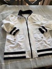 L-RL Active Ralph Lauren Women  s M White Black Zip Jacket EUC