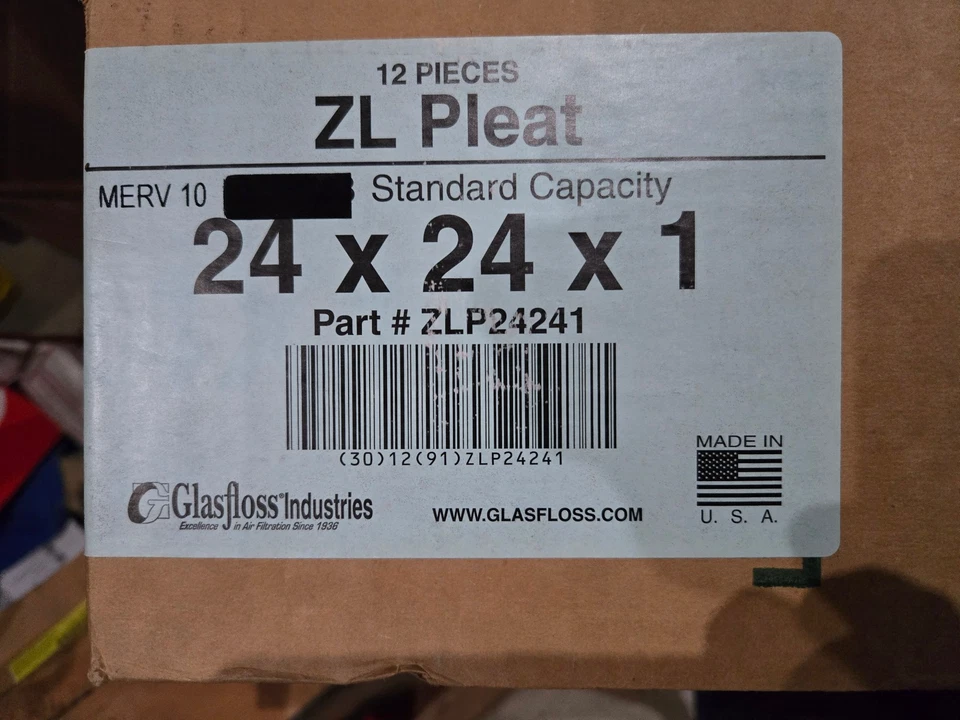 24x24x1 Air Filter Glasfloss ZL Series MERV 10 Part # ZLP24241 - Box of 6 - Image 2 of 3