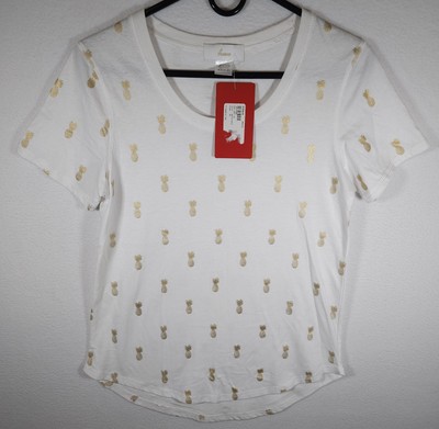 Evereve Women's White/Gold Pineapple Tee Size XS