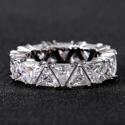 6Ct Trillion Cut Natural Diamond Solid 14K White Gold Luxury Eternity Band Ring