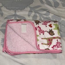 Carters Pink Safari Jungle Jill Baby Blanket Animals Zebra Monkey Giraffe Sherpa