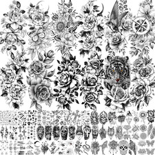 67 Sheets Black Realistic Rose Flower Temporary Tattoos for Women Girls Arm Thig