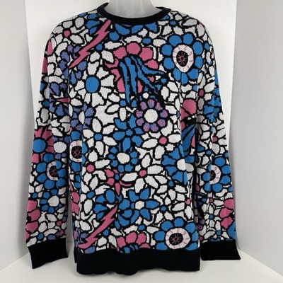A. Lab Crewbie Sweater Blue & Pink w/White Flowers Trippy Eyeball Size Large