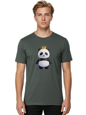 Panda-With-Crown-3 Mens Graphic Tee, 100% Cotton, Casual Summer Wear