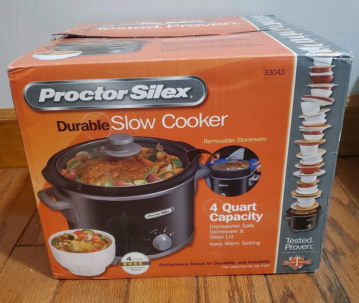 Proctor Silex / 4 Quart Durable Slow Cooker Black / 33043 / New Open Box