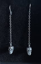 Rare Fou Jewellery Sterling Silver 3D Skull Hook & Chain Long Earrings