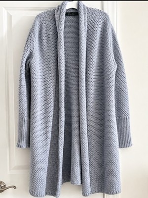 IRELANDS EYE KILCOOLE CARDIGAN SWEATER BABY BLUE OPEN FRONT KNIT VIRGIN WOOL L