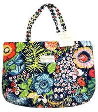 Levtex Home Night Garden Tote Bag Quilted 18 X 13 X 3 1/2 Black Floral Preppy