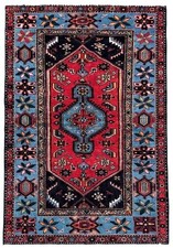 Hand Knotted Wool 5x8 Zanjan Tribal Geometric Red Blue Oriental Vintage Area Rug